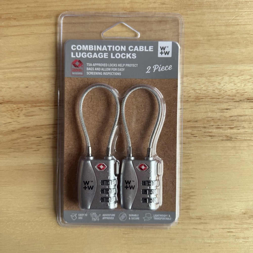 Travel Sentry Combination Cable Luggage Lock 2-Piece Set TSA Approved Silver New